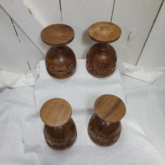 Vintage Lot Hawaiian Monkey Pod Wood Goblet's & bowls Tiki Hand Carved Artisan - Picture 7 of 14